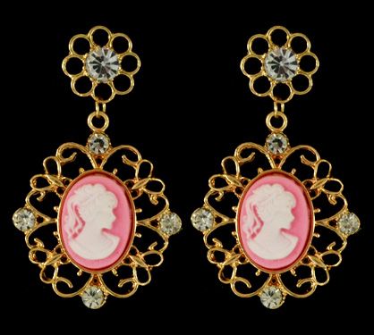 Brinco Vintage Moça com Strass Rosa Dourado