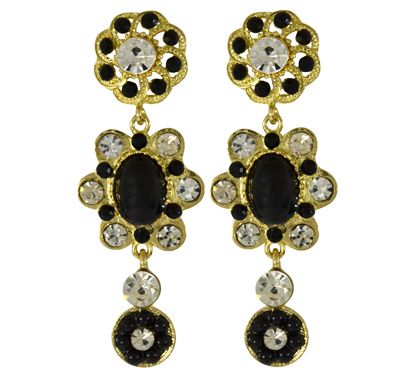 Brinco Preto Rendas com Strass