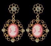 Brinco Vintage Moça com Strass Rosa Dourado