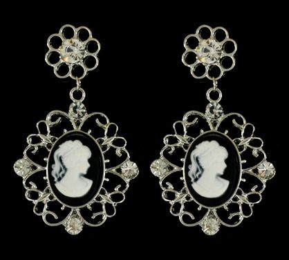 Brinco Vintage Moça com Strass preto
